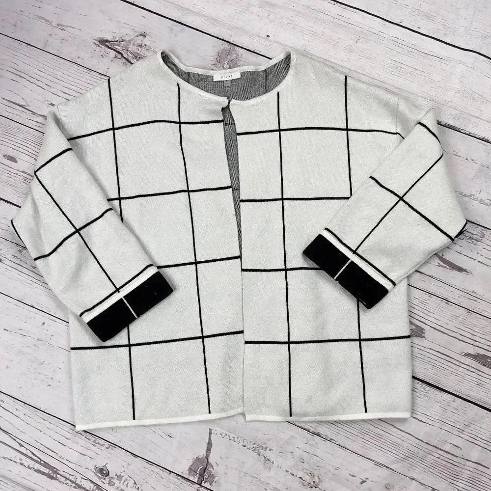 Sioni Plaid Colorblock Windowpane Grid Cardigan